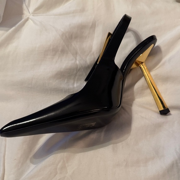 Saint Laurent Black Heels with Gold Detail - Picture 2 of 3